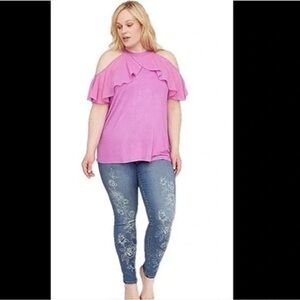 Lane Bryant Purple Cold Shoulder Blouse